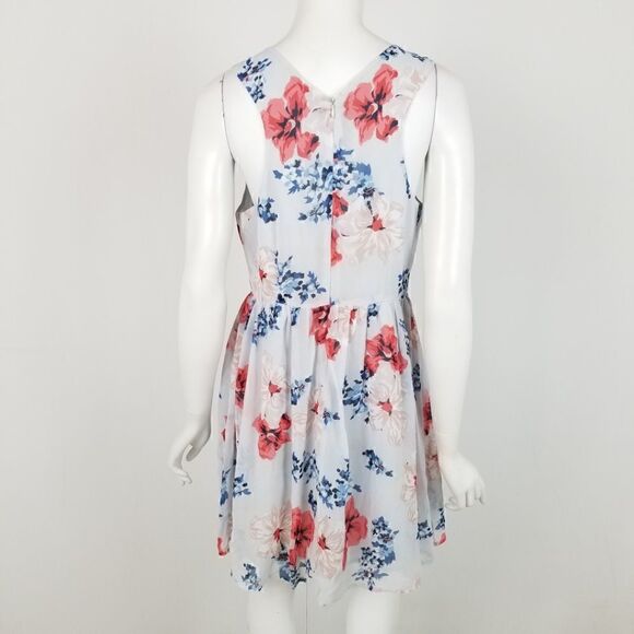 JACK Womens Size 10 Blue & Red Floral V Neck Sleeveless Fit & Flare Dress - Picture 6 of 6